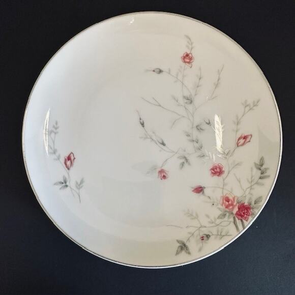 Arita ART25 Salad Plate Pink Roses Gray Leaves Platinum Trim VTG - Picture 1 of 9